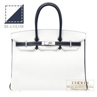 Hermes　Personal Birkin bag 35　White/Blue indigo　Clemence leather　Mat Silver  hardware
