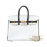 Hermes　Personal Birkin bag 25　White/Black　Clemence leather　Champagne gold hardware
