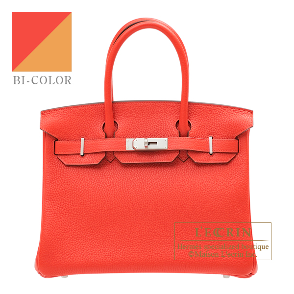 Hermes　Birkin Verso bag 30　Rouge tomate/　Natural sable　Clemence leather　Silver hardware