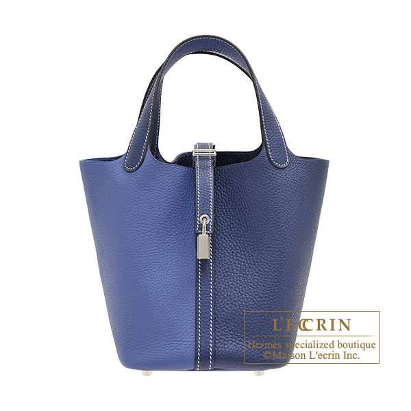 Hermes　Picotin Lock casaque bag 18/PM　Blue saphir/　Blue brighton　Clemence leather　Silver hardware
