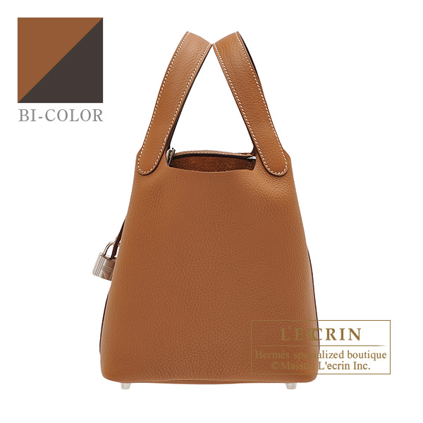 Hermes　Picotin Lock　Eclat bag 18/PM　Gold/Ebene　Clemence leather/Swift leather　Silver hardware