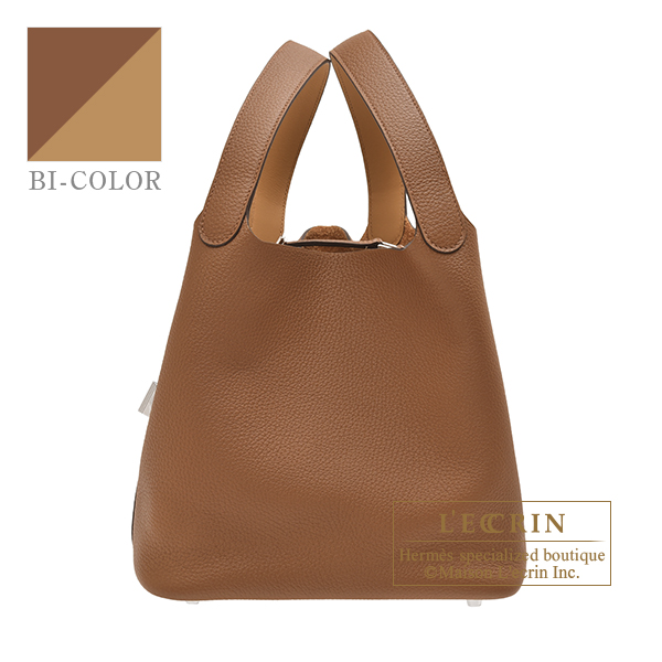 Hermes　Picotin Lock　Eclat bag 22/MM　Alezan/　Biscuit　Clemence leather/　Swift leather　Silver hardware