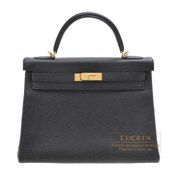 Hermes　Kelly bag 32　Retourne　Black　Togo leather　Gold hardware
