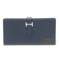 Hermes　Bearn Soufflet　Blue de presse　Epsom leather　Silver hardware