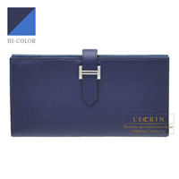 Hermes　Bearn Soufflet Verso　Blue encre/　Blue zellige　Epsom leather　Silver hardware