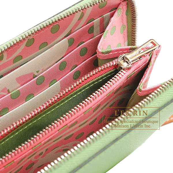 Hermes　Azap　Silk In Long　Vert criquet/　Rose confetti　Epsom leather/　Silk　Silver hardware