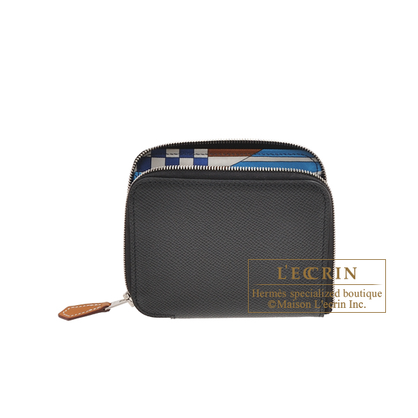 Hermes　Azap　Silk In Compact　Black/　Blue navy　Epsom leather/　Silk　Silver hardware