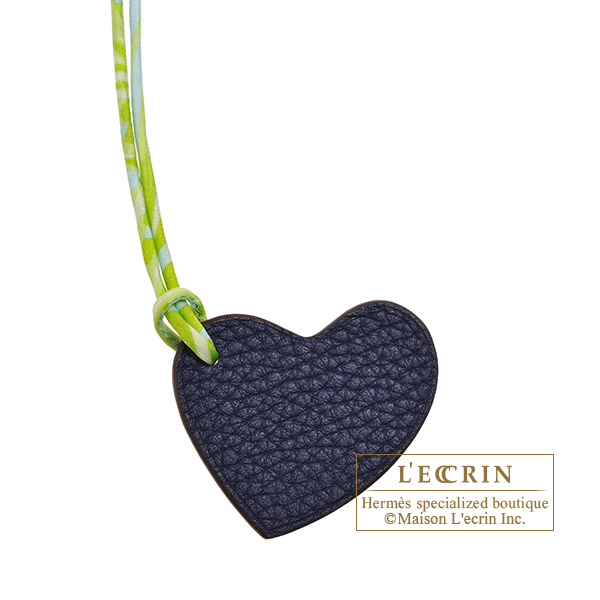 Hermes　Petit H　Heart Charm　Navy/Brown　Clemence leather/Epsom leather