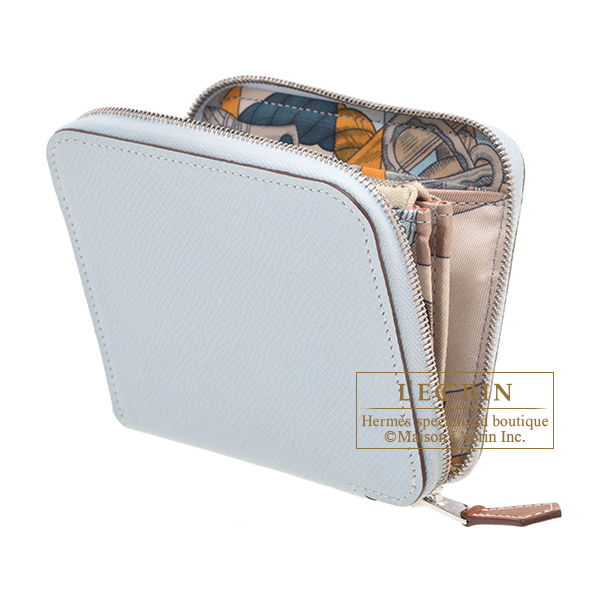 Hermes　Azap　Silk In Compact　Blue brume/　Pearl grey　Epsom leather/　Silk　Silver hardware