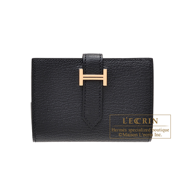 Hermes　Bearn Mini wallet　Black　Chevre myzore goatskin　Rose gold hardware