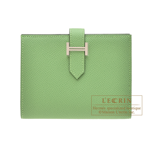 Hermes　Bearn compact wallet　Vert criquet　Epsom leather　Silver hardware