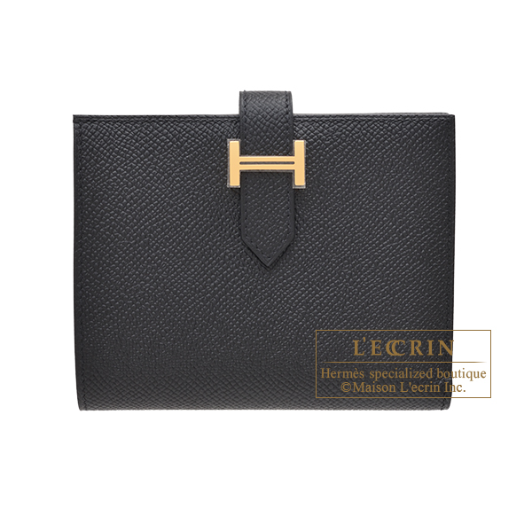 Hermes　Bearn compact wallet　Black　Epsom leather　Gold hardware