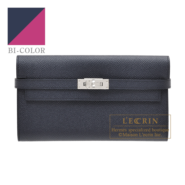 Hermes　Kelly wallet long Verso　Blue indigo/　Rose purple　Epsom leather　Silver hardware