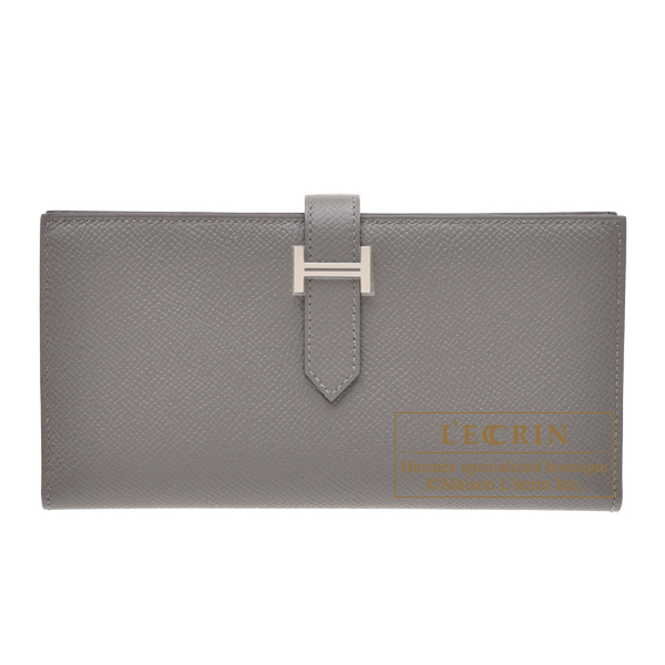 Hermes　Bearn Soufflet　Gris meyer　Epsom leather　Silver hardware