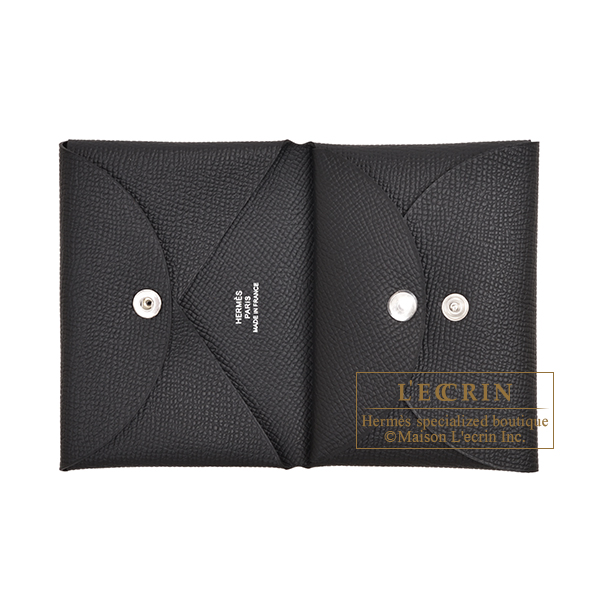 Hermes　Calvi Duo　Black　Epsom leather　Silver hardware