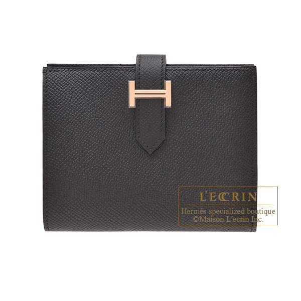 Hermes　Bearn compact wallet　Black　Epsom leather　Rose gold hardware