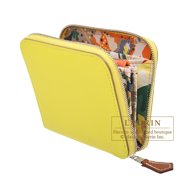 Hermes　Azap　Silk In Compact　Lime/Orange　Evercolor leather/Silk　Silver hardware