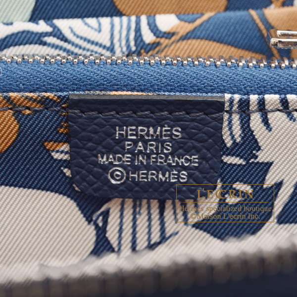 Hermes　Azap　Silk In Compact　Blue de presse/　Blue navy　Epsom leather/　Silk　Silver hardware