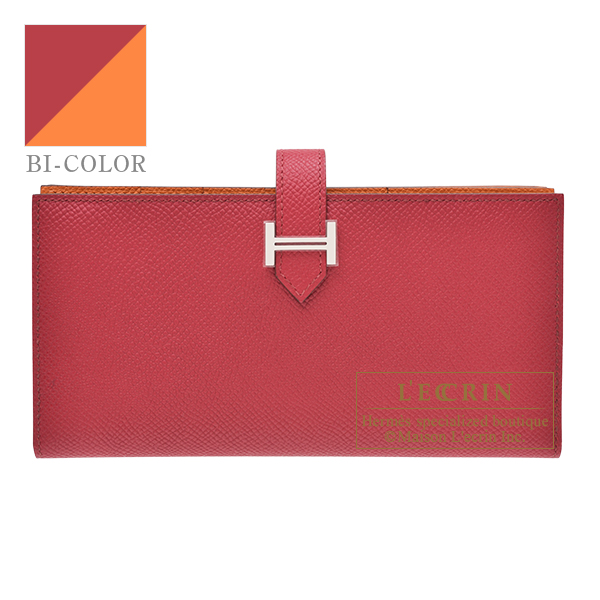 Hermes　Bearn Soufflet Verso　Ruby/　Orange　Epsom leather　Silver hardware