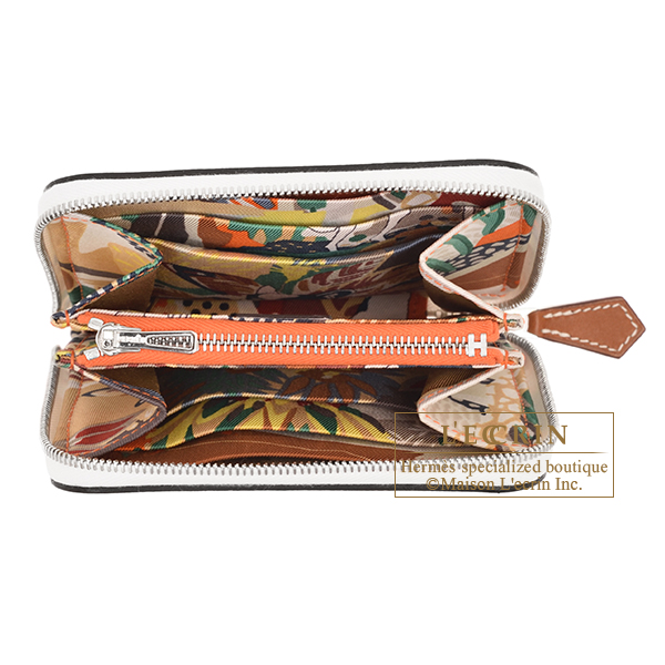 Hermes　Azap　Silk In Compact　New white/　Orange　Evercolor leather/Silk　Silver hardware