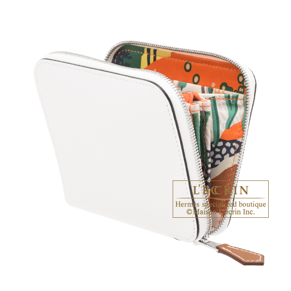 Hermes　Azap　Silk In Compact　New white/　Orange　Evercolor leather/Silk　Silver hardware