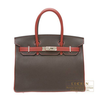 Hermes　Personal Birkin bag 30　Chocolat/Rouge garance　Togo leather　Silver hardware