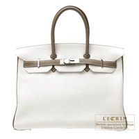Hermes　Personal Birkin bag 35　White/Etoupe grey　Clemence leather　Silver hardware