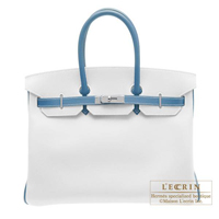 Hermes　Personal Birkin bag 35　White/Blue jean　Epsom leather　Silver  hardware