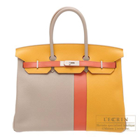 Hermes　Birkin Casaque bag 35　Gris tourterelle/　Moutarde/　Sanguine　Clemence/Swift