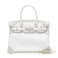 Hermes　Birkin Ghillies bag 30　White/Pearl grey　Swift leather　Silver hardware