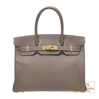 Hermes　Personal Birkin bag 30　Etoupe grey/Raisin/Violet　Chevre goatskin　Gold hardware