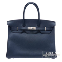 Hermes　Birkin bag 35　Blue obscurs　Clemence leather　Silver hardware