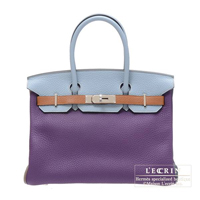 Hermes　Birkin arlequin bag 30　Ultraviolet/Etain/　Blue lin　Clemence leather　Silver hardware