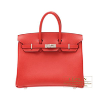 Hermes　Birkin bag 25　Rouge casaque　Epsom leather　Silver hardware