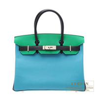 Hermes　Personal Birkin bag 30　Turquoise blue/Blue indigo/Menthe　Chevre myzore goatskin　Silver hardware