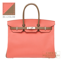 Hermes　Personal Birkin bag 35　Flamingo/Etoupe grey　Epsom leather　Mat silver  hardware
