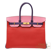 Hermes　Personal Birkin bag 35　Rouge casaque/Pink/Iris　Epsom leather　Gold hardware