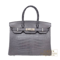 Hermes　Birkin bag 30　Paris grey　Matt alligator　crocodile skin　Silver hardware