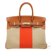 Hermes　Birkin Flag bag 35　Ficell/Orange/Fauve　Barenia/Toile H　Champagne gold hardware