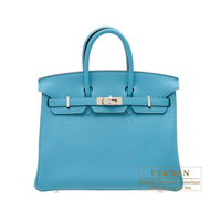 Hermes　Birkin bag 25　Turquoise blue　Togo leather　Silver hardware