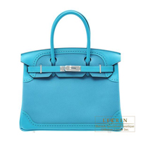 Hermes　Birkin Ghillies bag 30　Turquoise blue　Togo leather/　Swift leather　Silver hardware