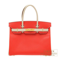 Hermes　Personal Birkin bag 30　Rouge tomate/Craie　Epsom leather　Gold hardware