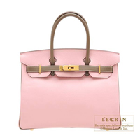 Hermes　Personal Birkin bag 30　Rose sakura/　Etoupe grey　Chevre myzore goatskin　Gold hardware