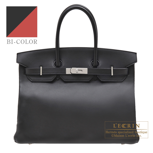Hermes　Personal Birkin bag 35　Black/Rouge H　Swift leather　Silver  hardware