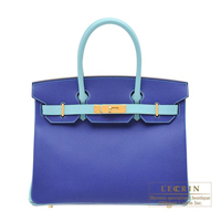 Hermes　Personal Birkin bag 30　Blue electric/　Blue atoll　Epsom leather　Gold hardware