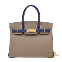 Hermes　Personal Birkin bag 30　Etoupe grey/　Blue saphir　Epsom leather　Gold hardware