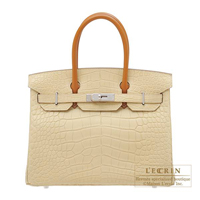 Hermes　Birkin Touch bag 30　Vanille/Natural sable　Matt alligator　crocodile skin/Butler leather　Silver hardware