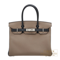 Hermes　Personal Birkin bag 30　Etoupe grey/　Black　Togo leather　Matt silver hardware