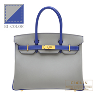 Hermes　Personal Birkin bag 30　Gris mouette/　Blue electric　Epsom leather　Matt gold hardware