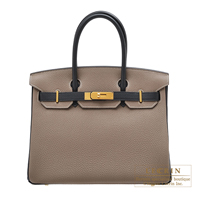 Hermes　Personal Birkin bag 30　Etoupe grey/　Black　Togo leather　Gold hardware